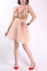 שמלת ערב פייטים בורוד- S-M